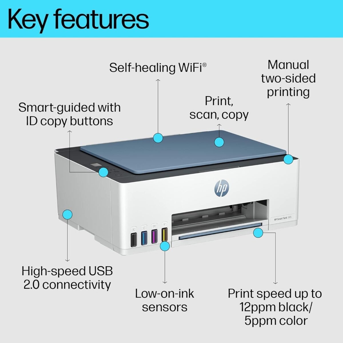 HP Smart Tank 585 All-in-One WiFi Color Printer - 6000 Pages - Image 2