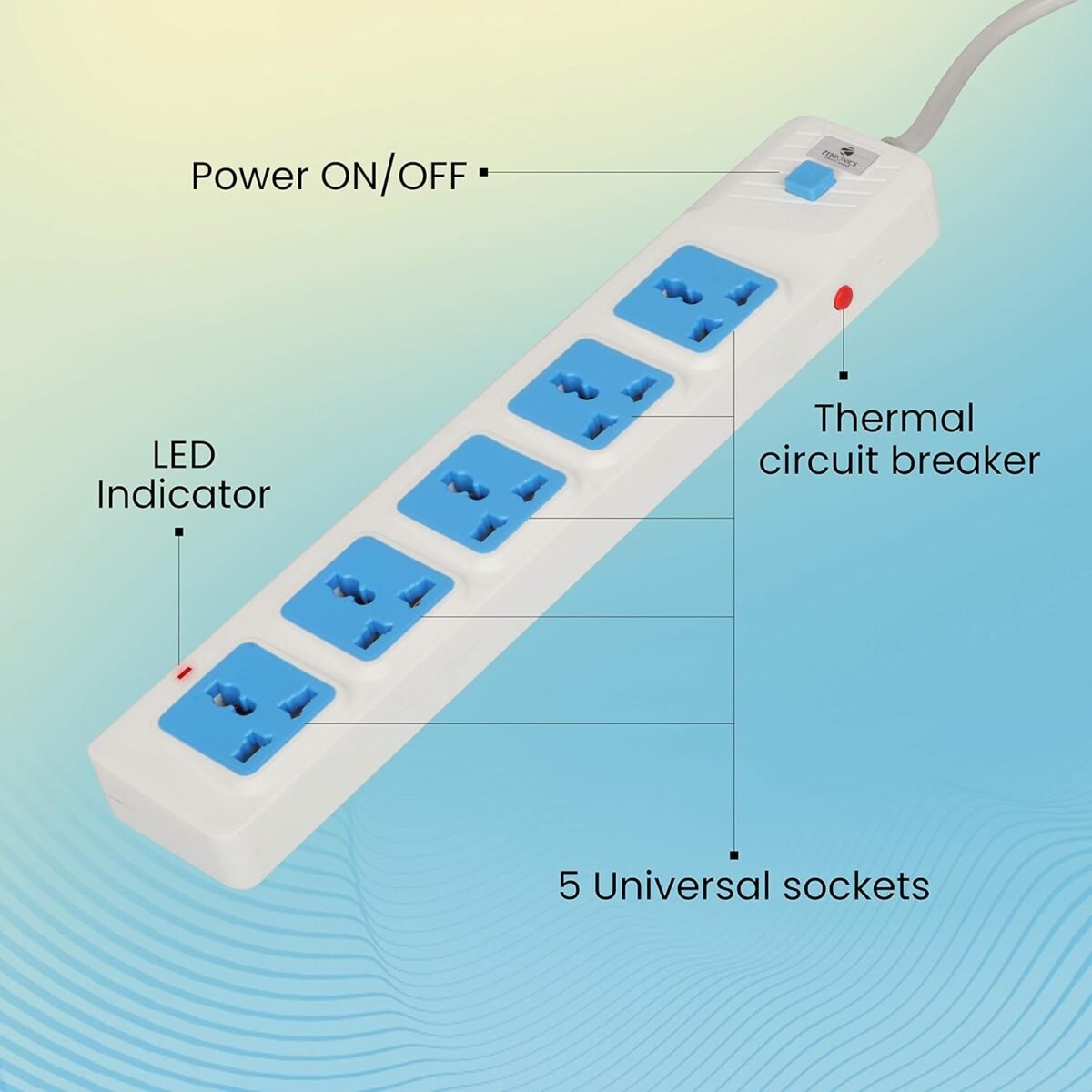 Zebronics Zeb PS5500 Plus Power Strip Spike 2500 Watts Extension Socket, 4.8m Wire, Universal Sockets - Image 2