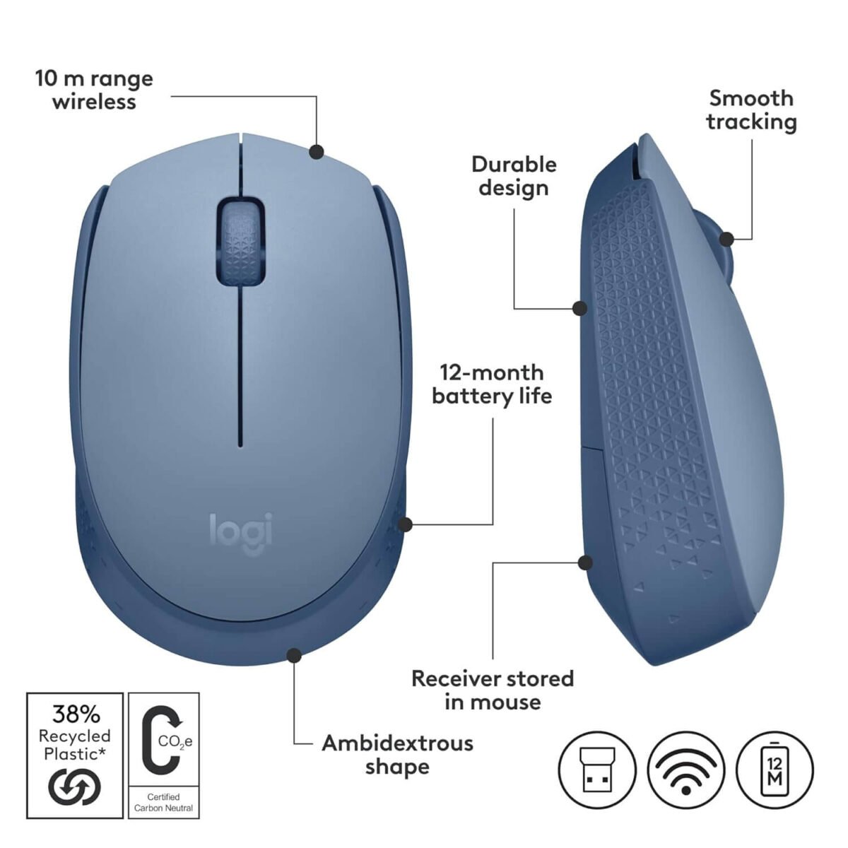 Logitech M171 Wireless Mouse – 2.4GHz USB Mini Receiver, 12-Month Battery, Optical Tracking, Blue-Gray - Image 7