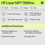 HP LaserJet 1188fnw Monochrome Wi-Fi Printer - Print Copy Scan Fax, ADF - Image 3