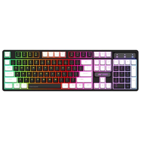 Ant Esports MK1400 Pro Backlit Wired Gaming Keyboard, Mixed Color Lighting, White & Black Double Injection Keycaps – Black