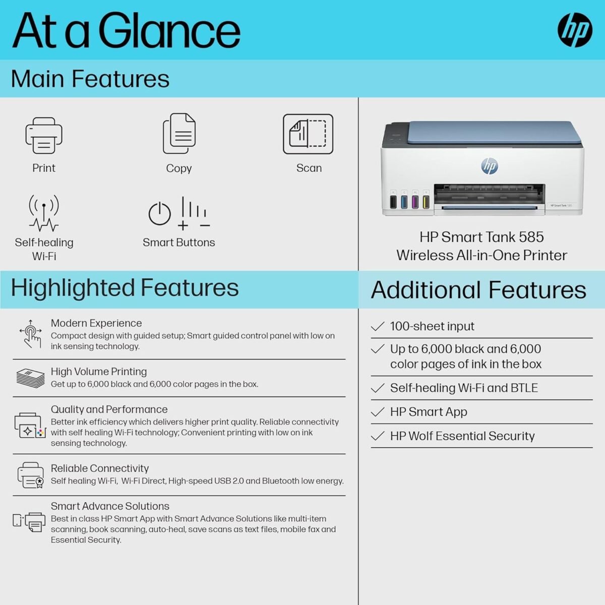 HP Smart Tank 585 All-in-One WiFi Color Printer - 6000 Pages - Image 3