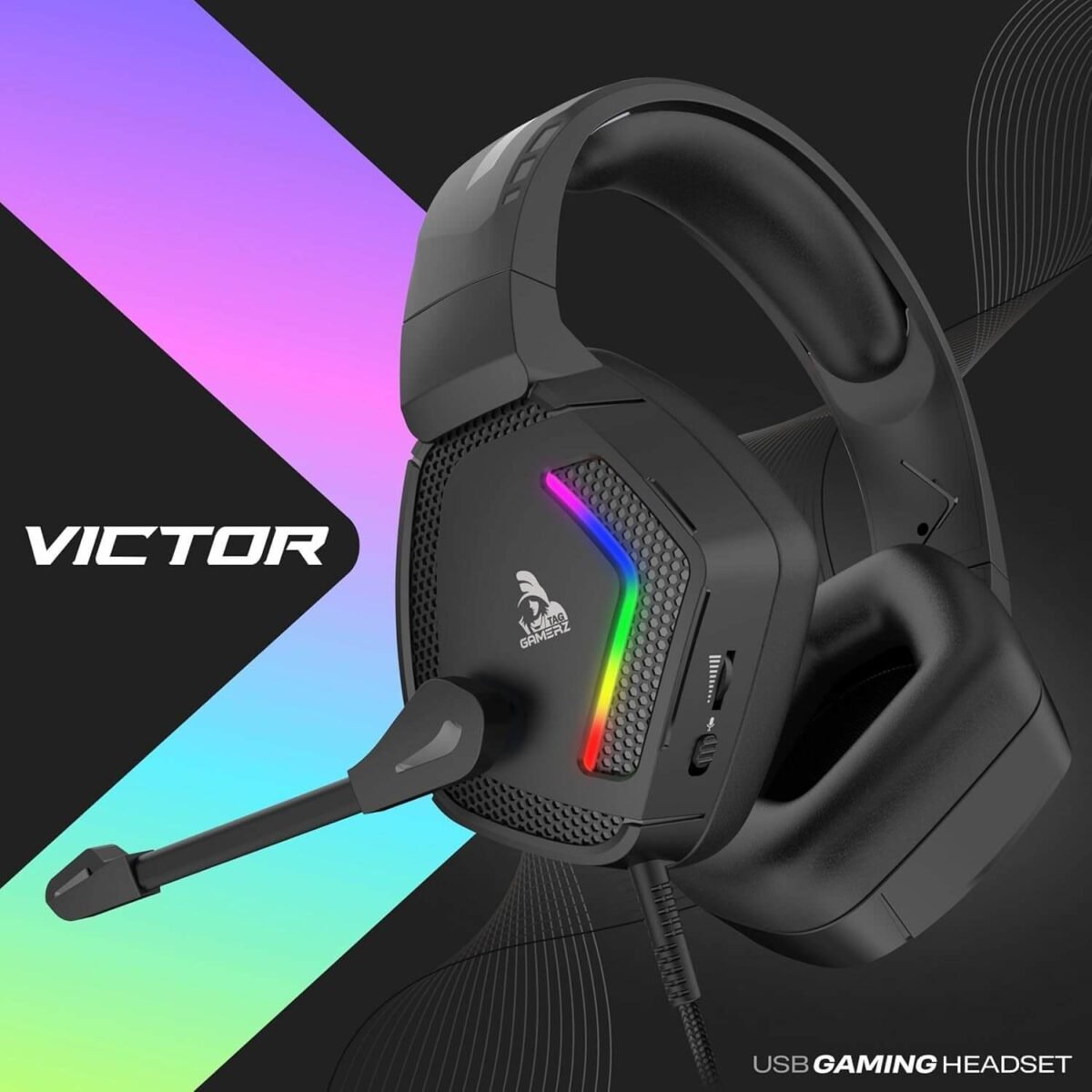 TAG Gamerz Victor RGB Gaming Headphone with 50mm Driver and Adjustable Mic - Image 3
