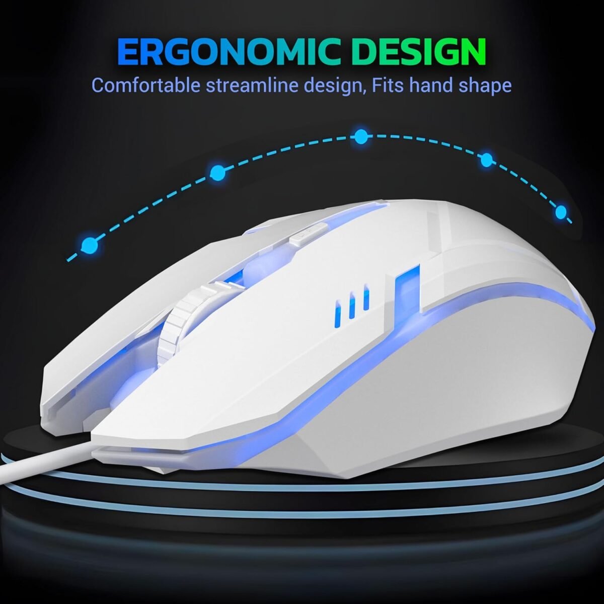 Ant GM46 Wired Optical Gaming Mouse White – 2400 DPI RGB USB Gaming Mouse for PC & Laptop - Image 3