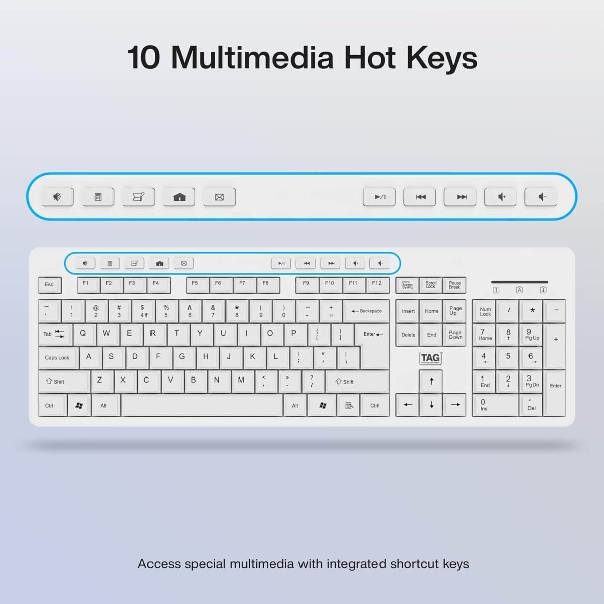 TAG KBWM1000 White Wireless Keyboard Mouse Combo – 2.4GHz, 104 Keys, 6-Button Mouse - Image 3