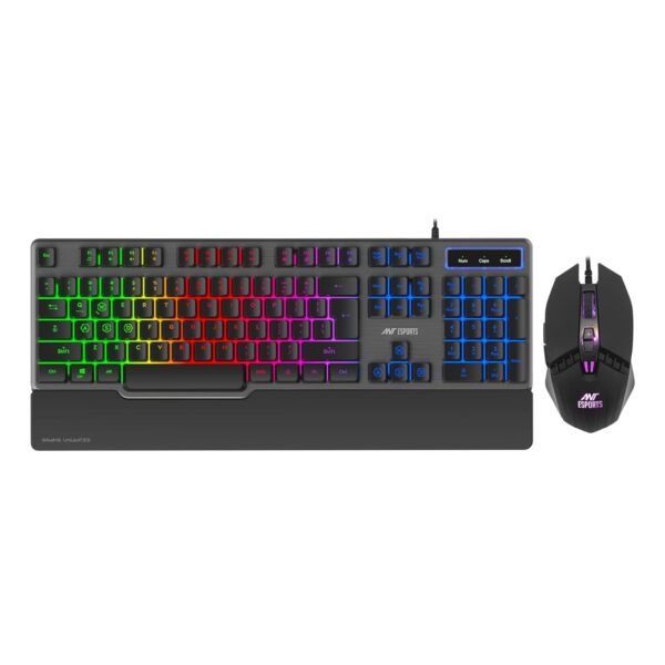 Ant Esports KM540 Gaming Backlit Keyboard & Mouse Combo, LED Wired, Ergonomic with Wrist Rest, Black