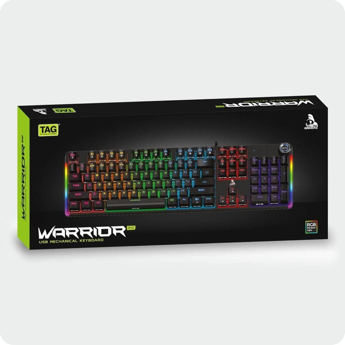 Gamerz Warrior 2.0 USB Mechanical Gaming Keyboard – 26 Anti-Ghosting Keys, 17 RGB Effects, Multi-Functional Knob, 50M Life Keystrokes - Image 2