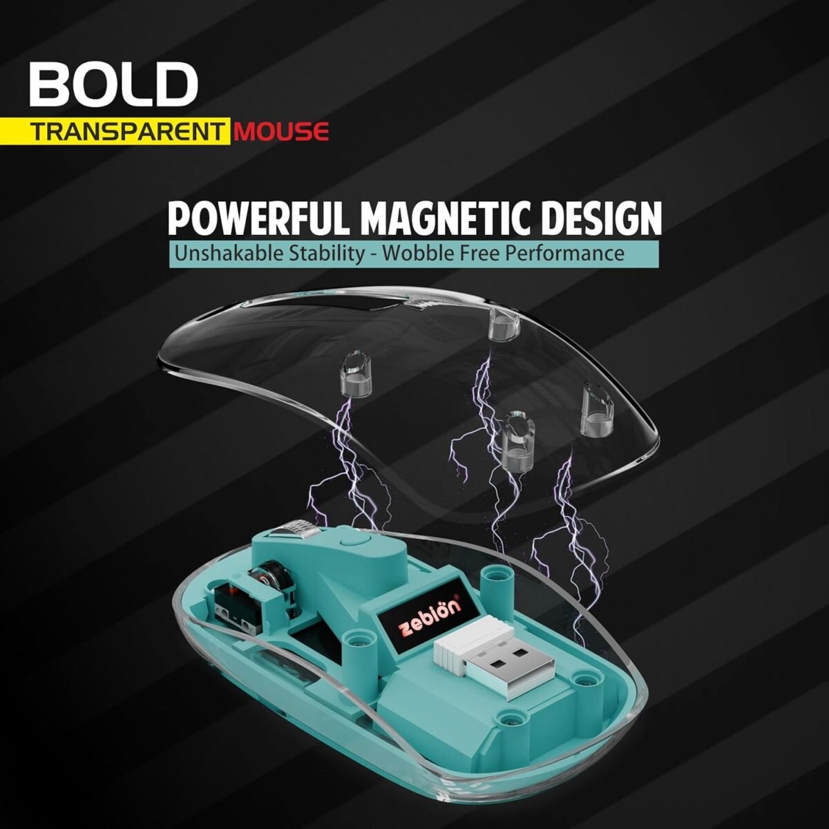 Zebion Bold Transparent Bluetooth Wireless Mouse Dual Mode RGB Blue - Image 5