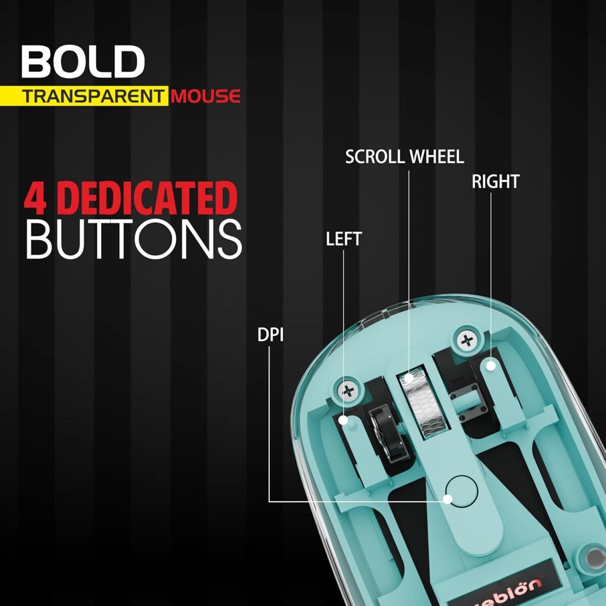 Zebion Bold Transparent Bluetooth Wireless Mouse Dual Mode RGB Blue - Image 4