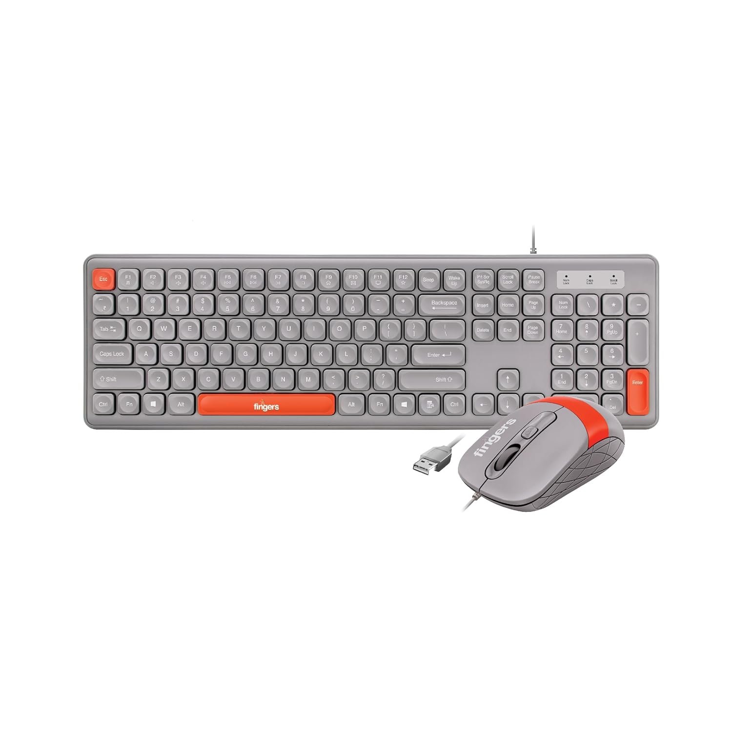 71xlxjK2a5L._SL1500_.jpg FINGERS Velvet Combo Rangeela Wired Keyboard & Mouse Set – Pearl Grey/Orange - Image 1