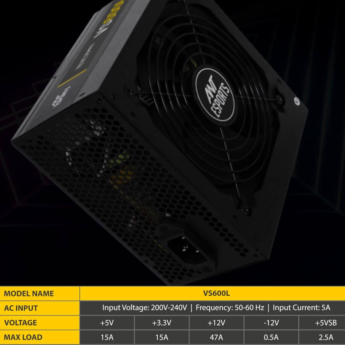 Ant Esports VS600L 600W Gaming Power Supply - Non-Modular, Silent 120mm Fan, PCIe Support - Image 9