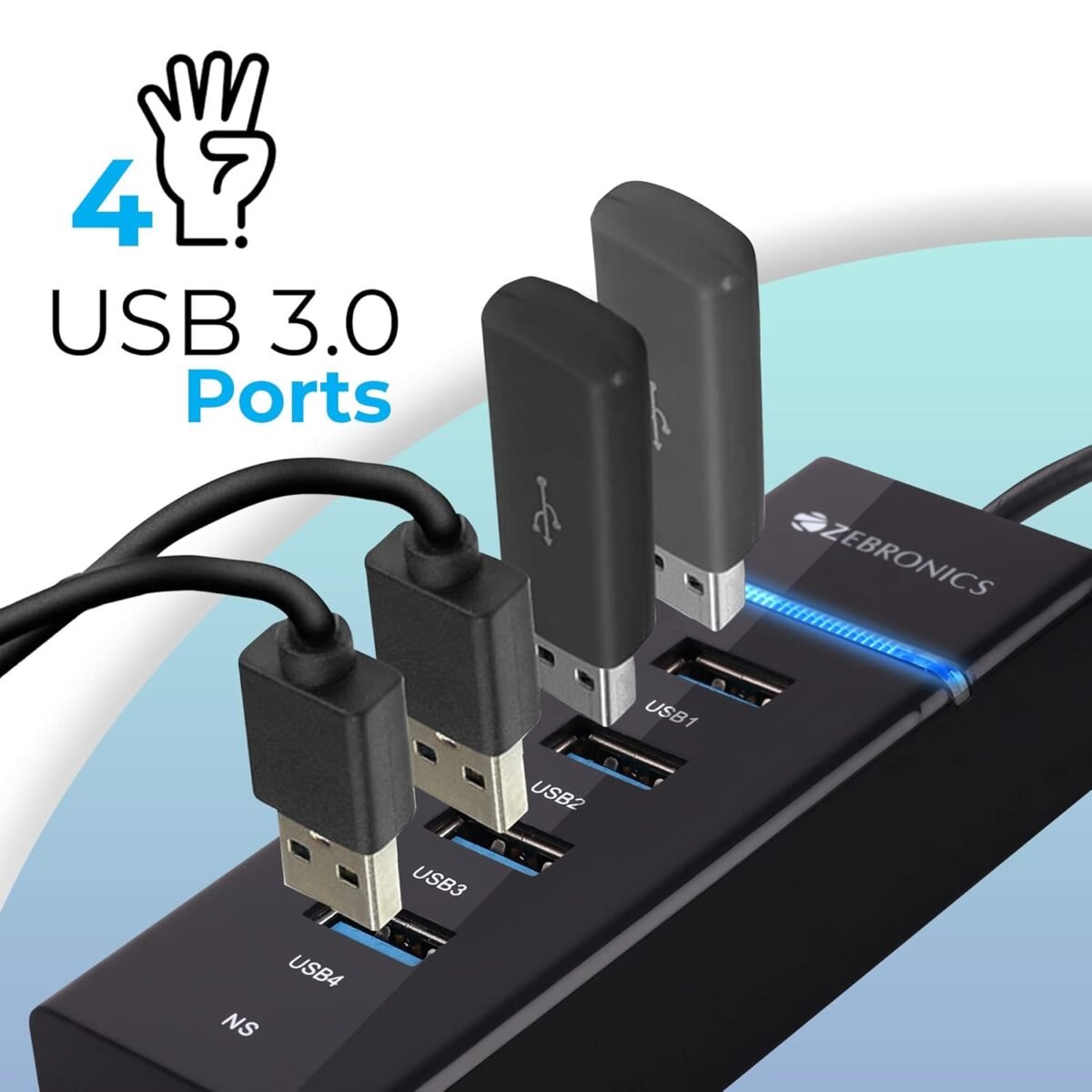 Zebronics 300HB 4 Port USB 3.0 Hub High Speed Data Transfer Plug & Play - Image 4