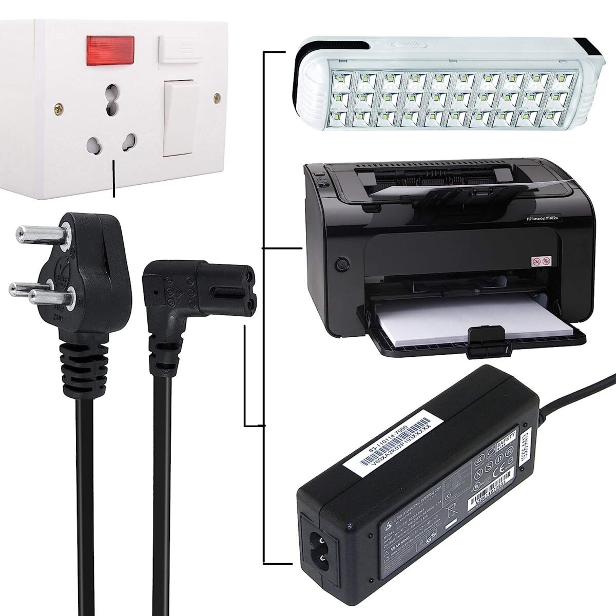 Monitor/Printer Power Cable 2-Pin 1.5M 90 Degree Power Cord for Laptop Adapter/Camera/Printer/Charger (Black) - Image 7