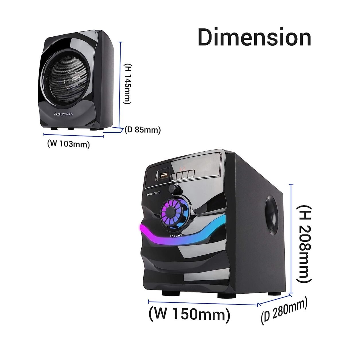 Zebronics ZEB-RAINBOW Bluetooth Multimedia Speaker - 60W, 4.1 Channel, RGB Lighting - Image 5