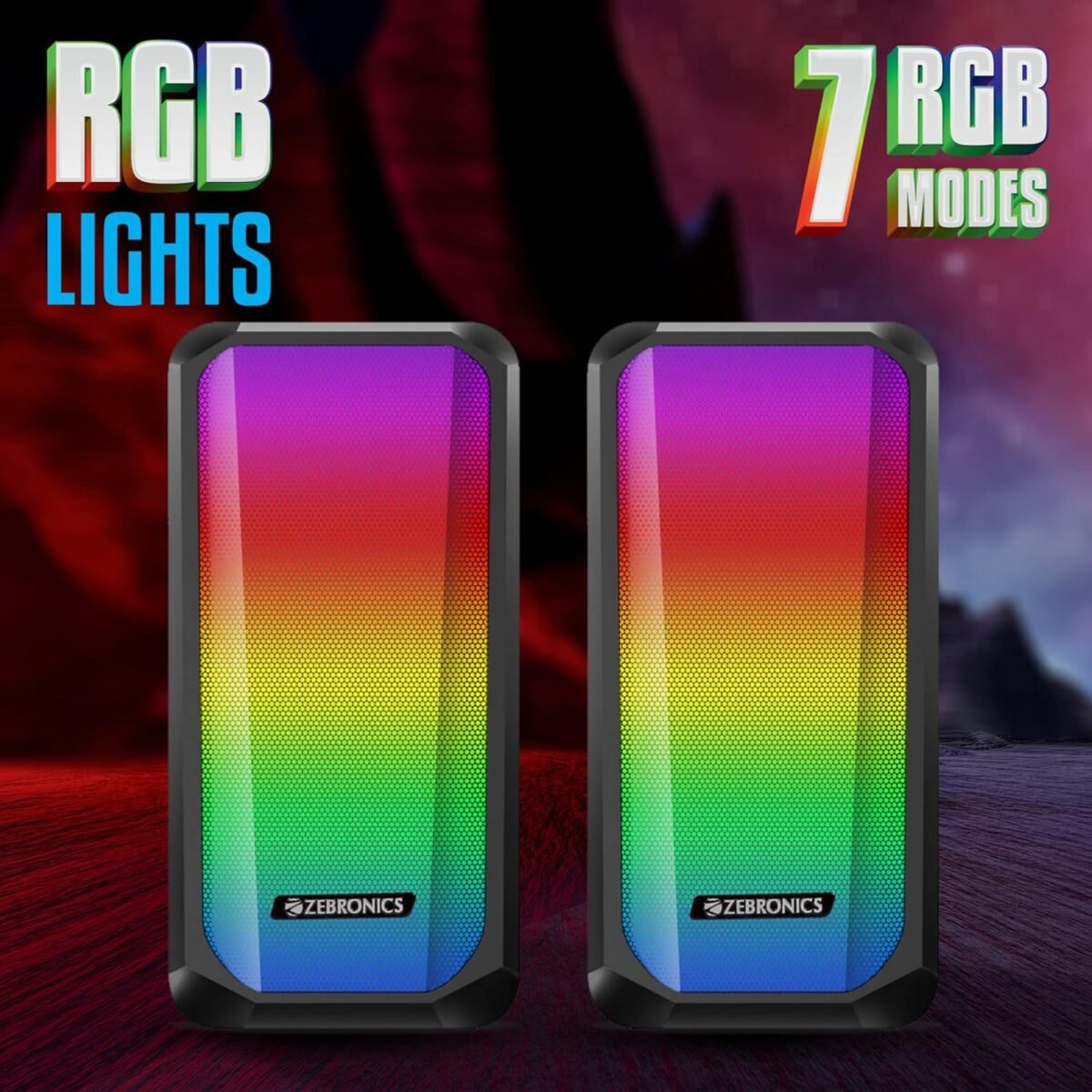 Zebronics Zeb-Fame 1 USB Powered 2.0 Speaker – 10W RMS, 7 RGB Modes, Volume Control, Black - Image 5