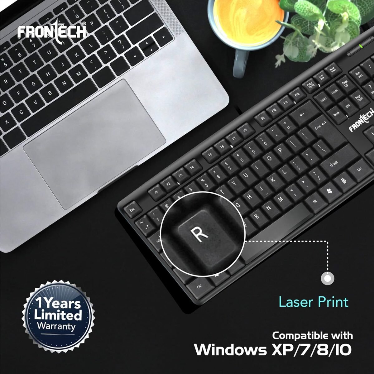 FRONTECH FT-1672 Wired Keyboard – USB, Membrane Keys, Ergonomic, Black - Image 6