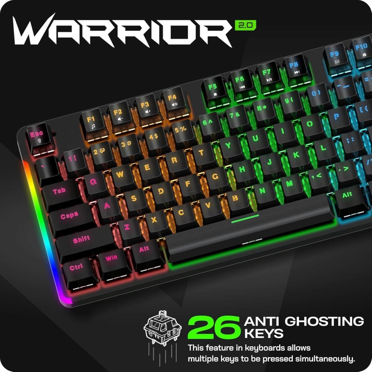 Gamerz Warrior 2.0 USB Mechanical Gaming Keyboard – 26 Anti-Ghosting Keys, 17 RGB Effects, Multi-Functional Knob, 50M Life Keystrokes - Image 4