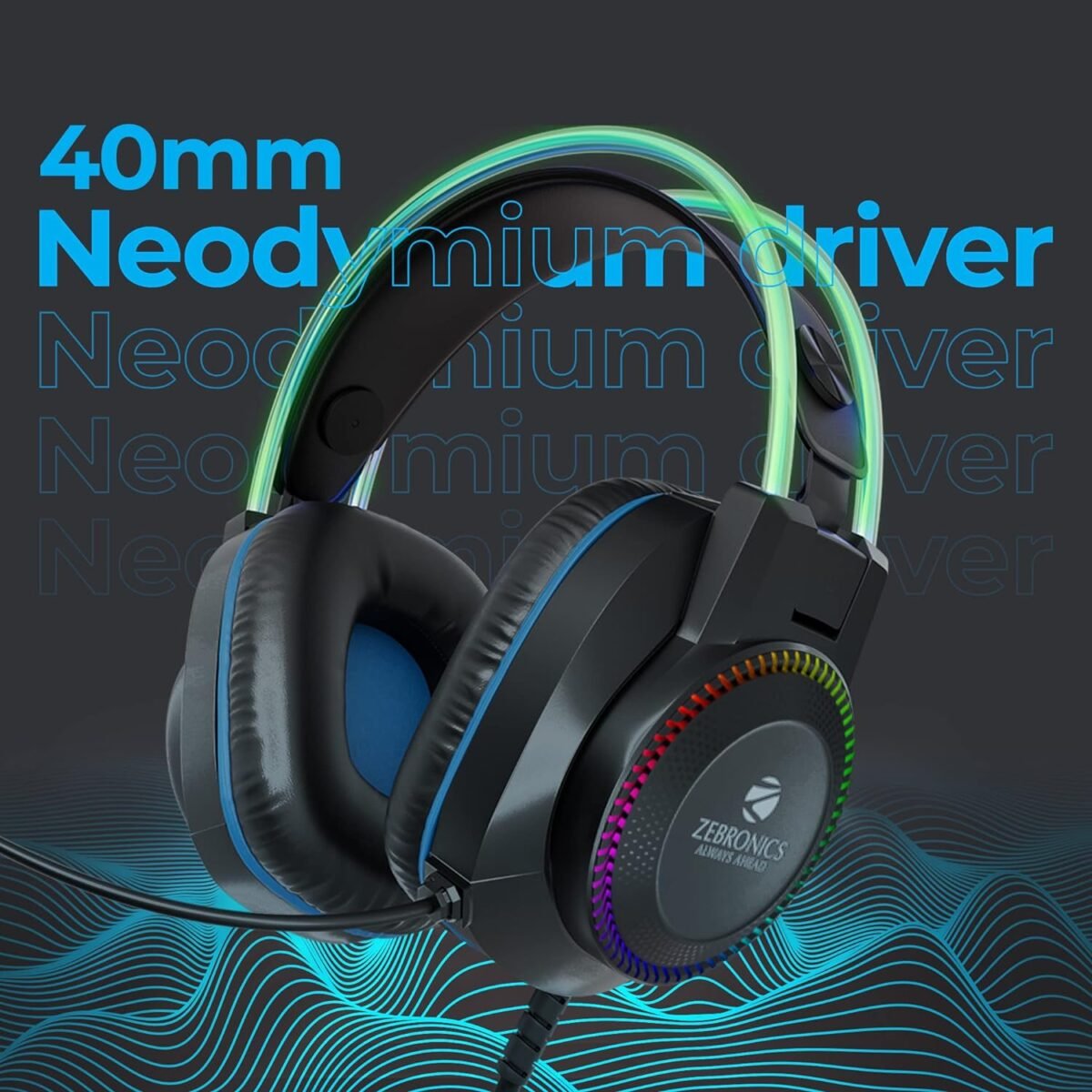 Zebronics Jet PRO Wired Gaming Headphone, LED, 40mm Drivers, 2m Cable, Mic - Image 6