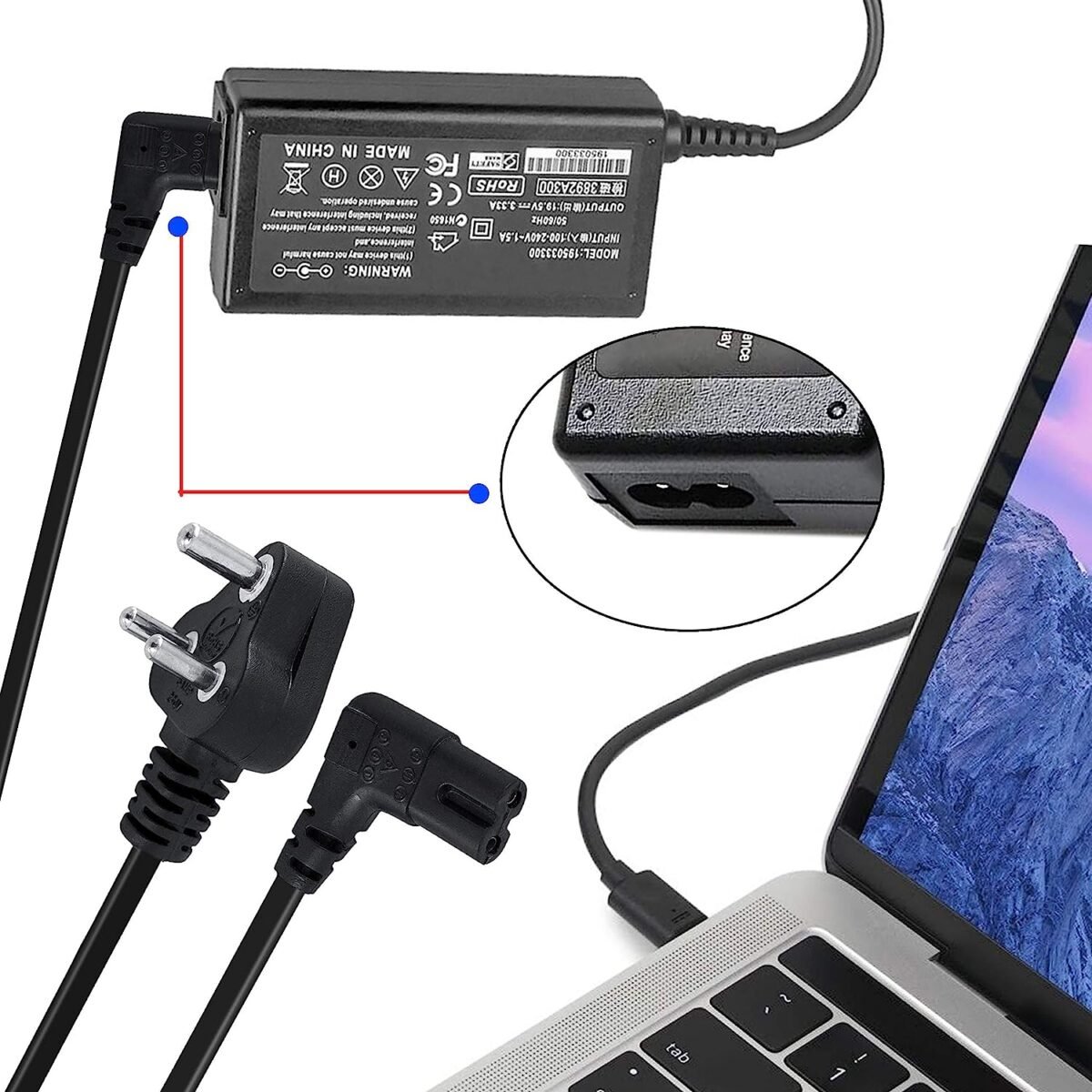 Monitor/Printer Power Cable 2-Pin 1.5M 90 Degree Power Cord for Laptop Adapter/Camera/Printer/Charger (Black) - Image 3