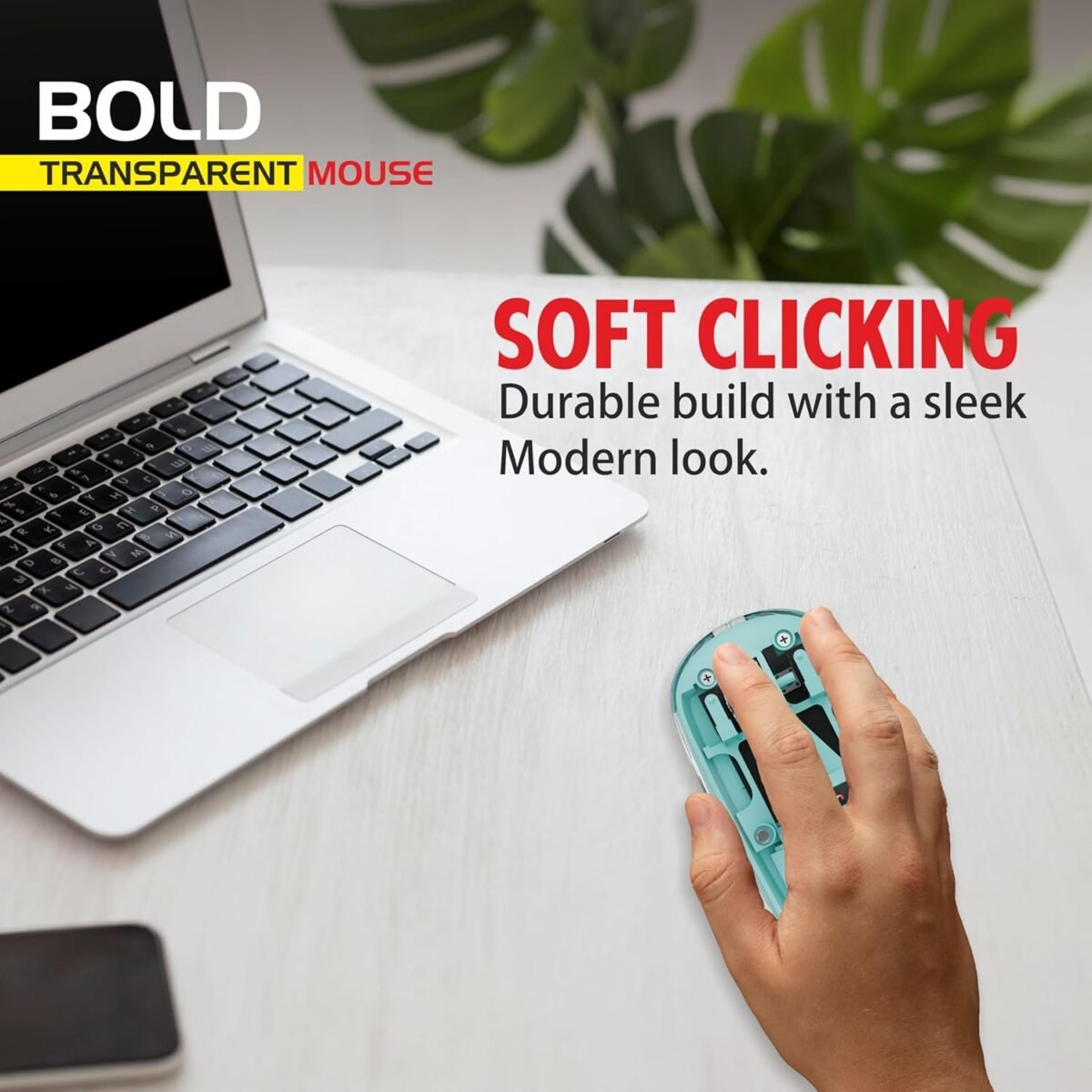 Zebion Bold Transparent Bluetooth Wireless Mouse Dual Mode RGB Blue - Image 6