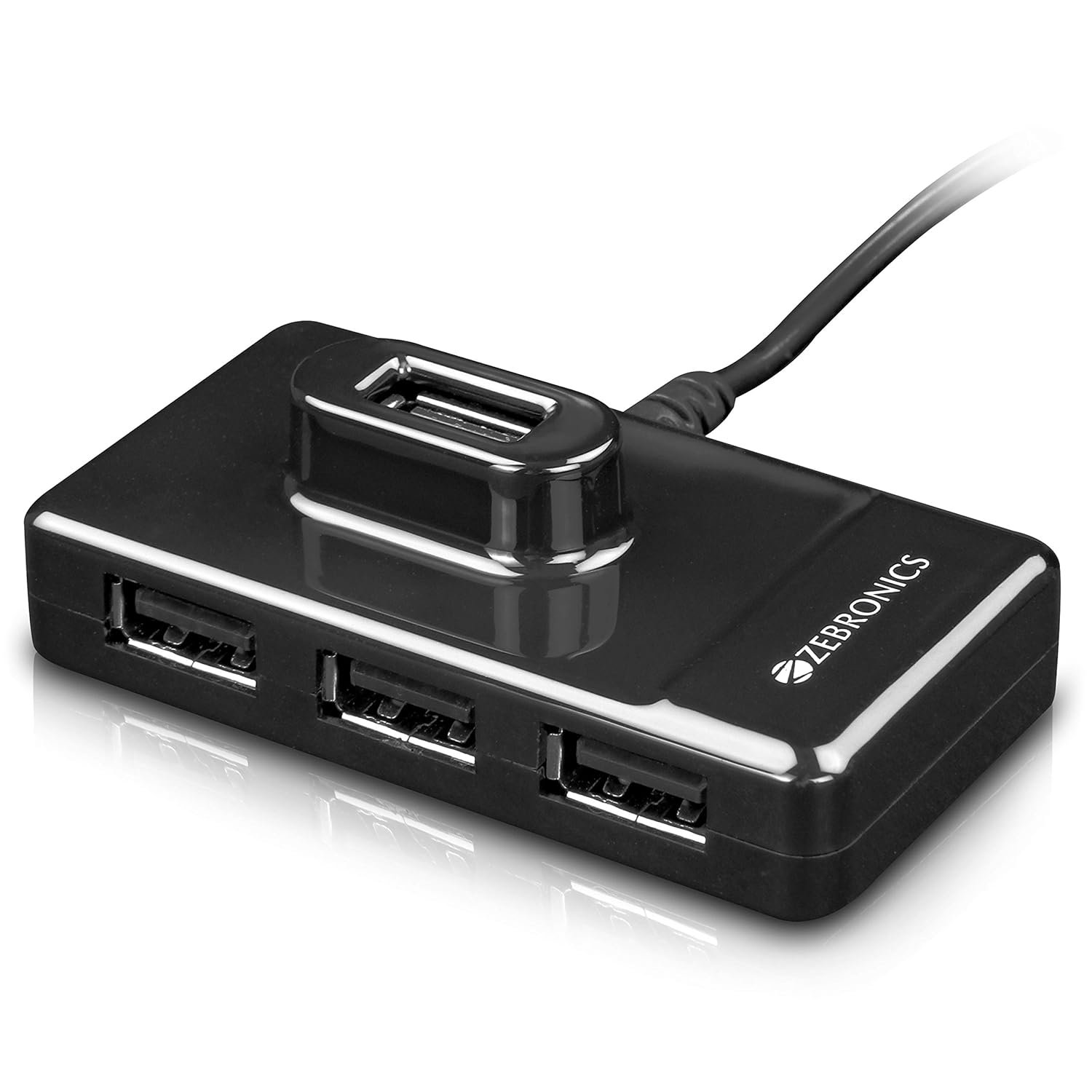 81HwEyBBGQL._SL1500_.jpg ZEBRONICS Zeb-100HB 4-Port USB Hub - Plug & Play, Black - Image 1