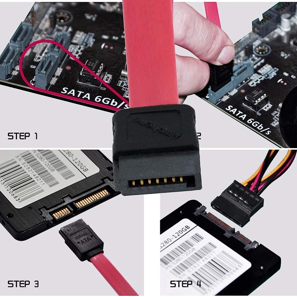 SATA III Data Cable for HDD, SSD, CD Drive, CD Writer - Red (Pack of 2) - Image 4