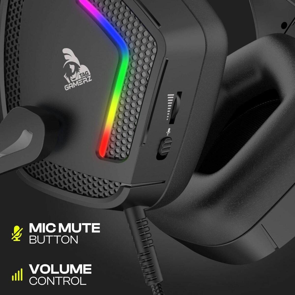 TAG Gamerz Victor RGB Gaming Headphone with 50mm Driver and Adjustable Mic - Image 6