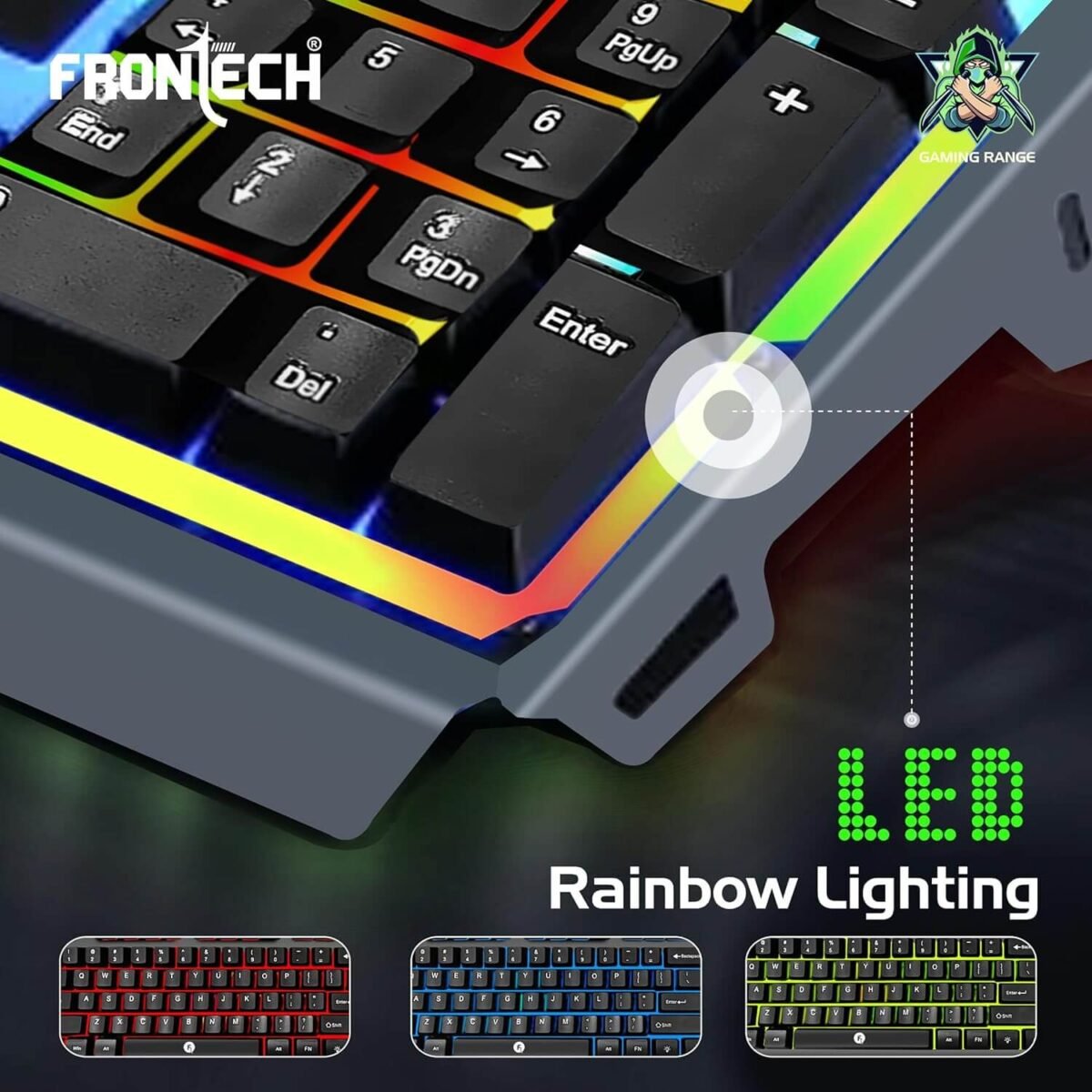 FRONTECH KB-0049 Wired Gaming Keyboard with Rainbow Backlight (Grey & Black) - Image 5