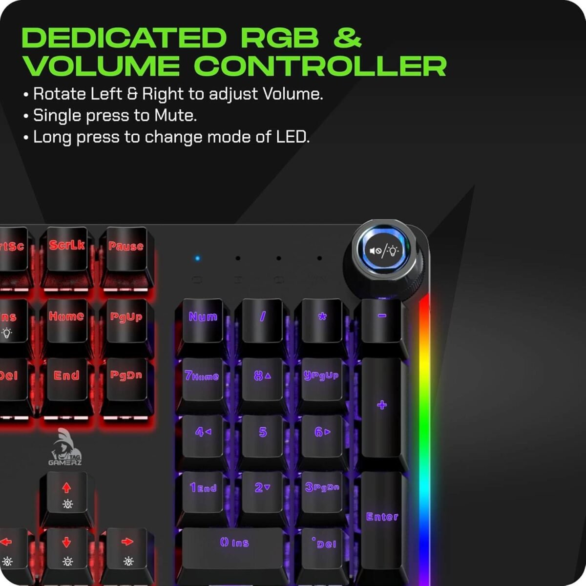 Gamerz Warrior 2.0 USB Mechanical Gaming Keyboard – 26 Anti-Ghosting Keys, 17 RGB Effects, Multi-Functional Knob, 50M Life Keystrokes - Image 6