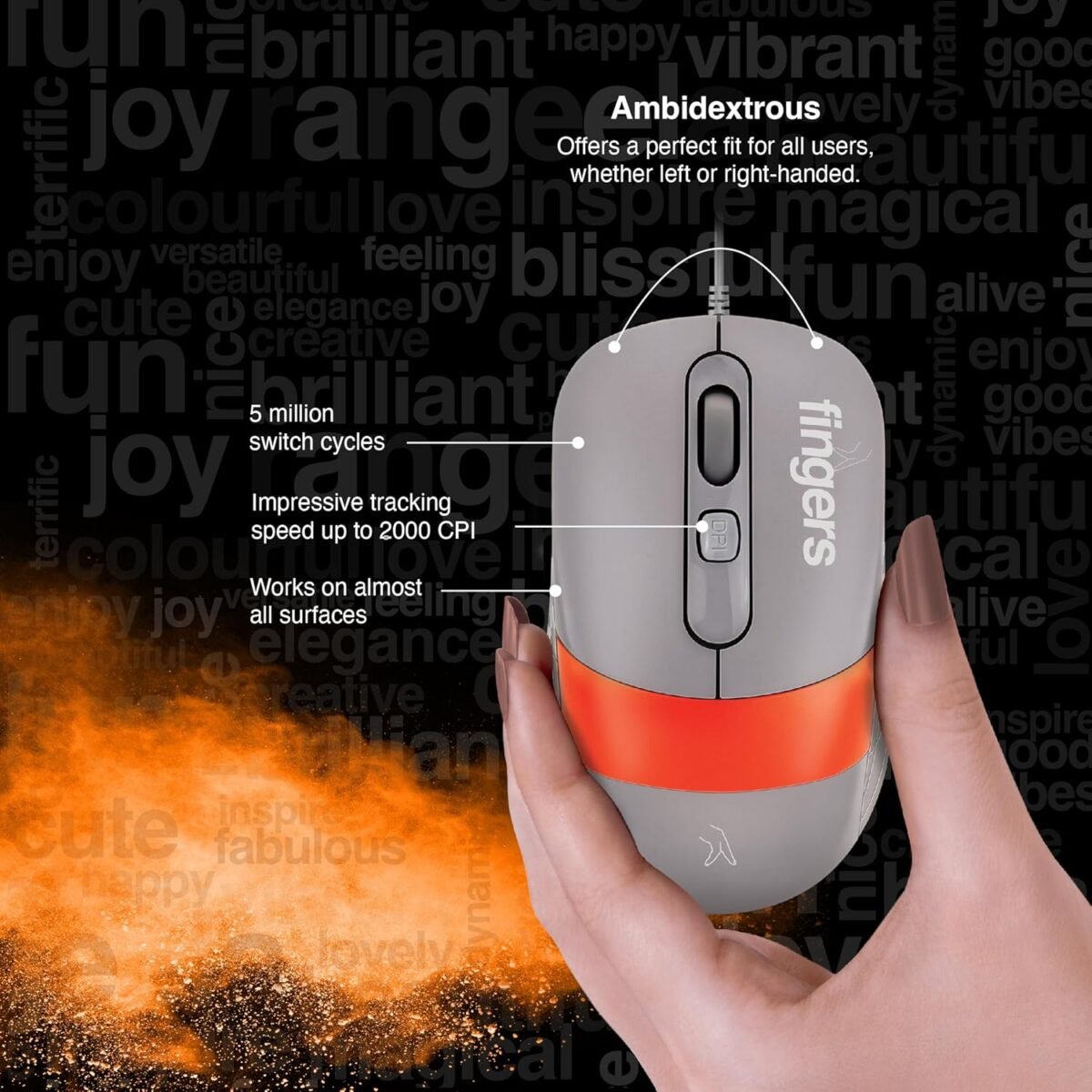 FINGERS Velvet Combo Rangeela Wired Keyboard & Mouse Set – Pearl Grey/Orange - Image 3