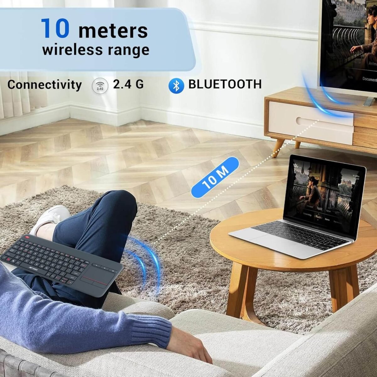 Ant Esports WK100 2in1 Wireless Bluetooth Keyboard with Touchpad for TV Windows Android Chrome OS Laptop Tablet Black - Image 6