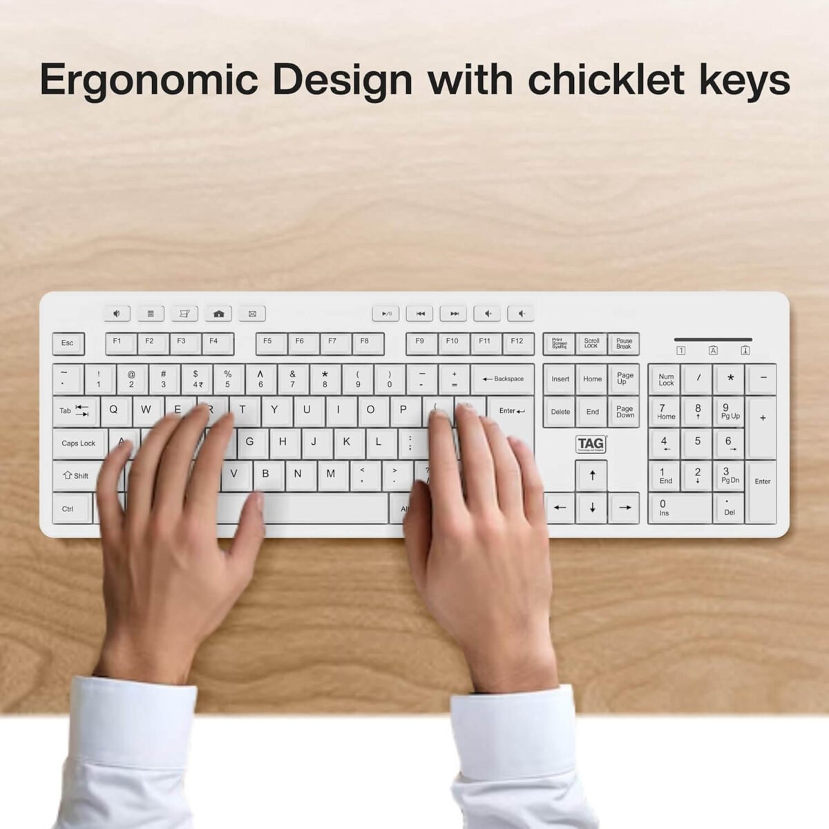 TAG KBWM1000 White Wireless Keyboard Mouse Combo – 2.4GHz, 104 Keys, 6-Button Mouse - Image 4