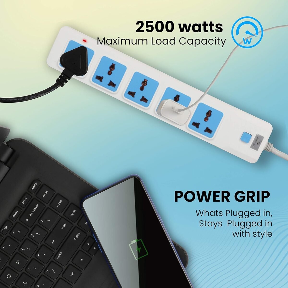 Zebronics Zeb PS5500 Plus Power Strip Spike 2500 Watts Extension Socket, 4.8m Wire, Universal Sockets - Image 5