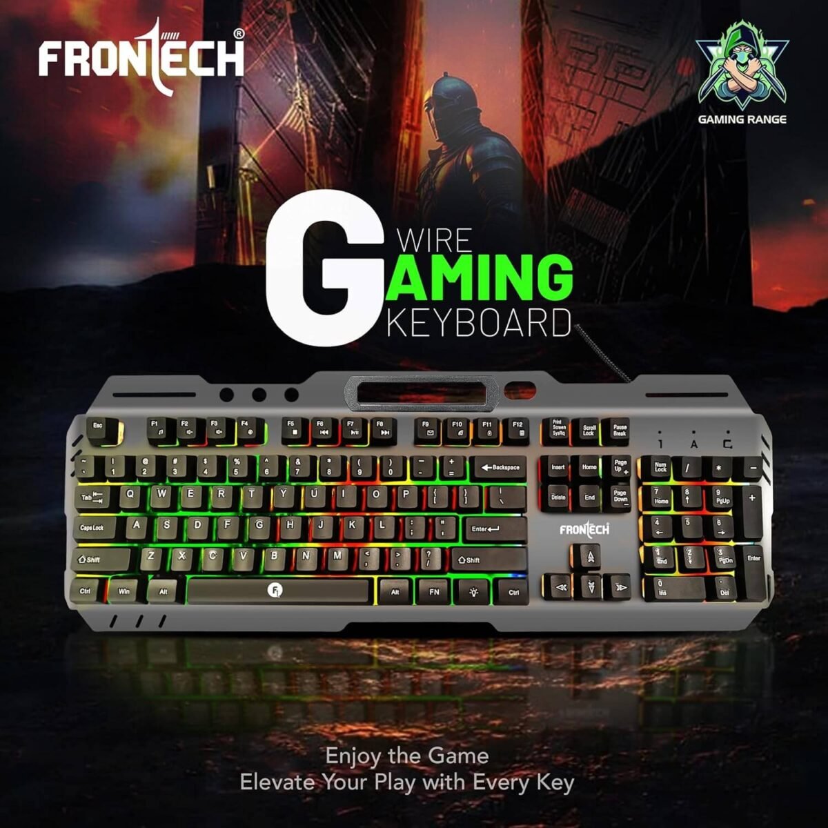 FRONTECH KB-0049 Wired Gaming Keyboard with Rainbow Backlight (Grey & Black) - Image 8