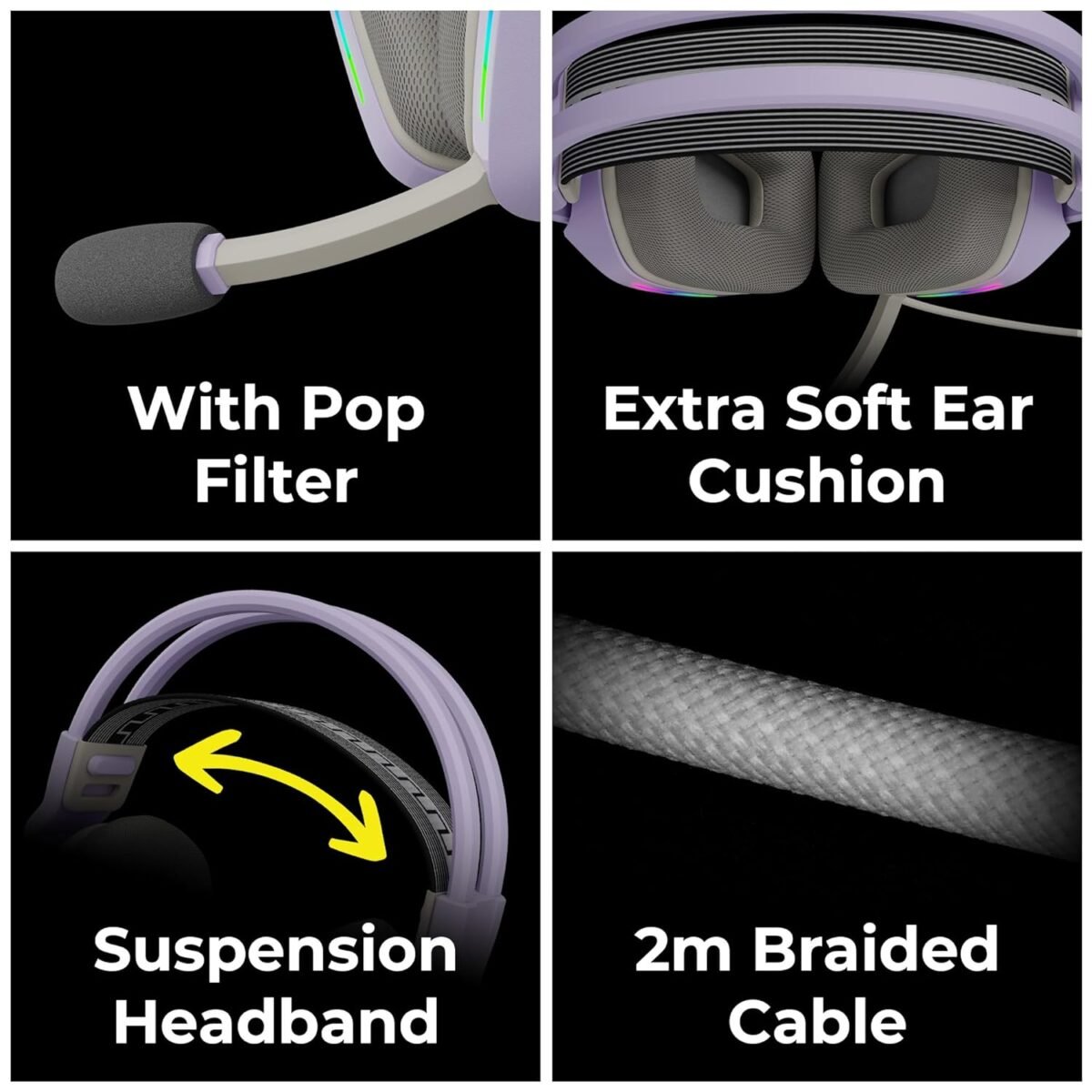 ZEBRONICS Havoc Gaming Headphone - Dolby Atmos, 50mm Drivers (Purple) - Image 6