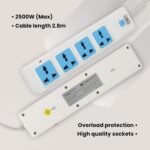 Zebronics PS4301 2500W Power Extension Spike Socket with 4 Universal Sockets, 250V (White) - Image 5