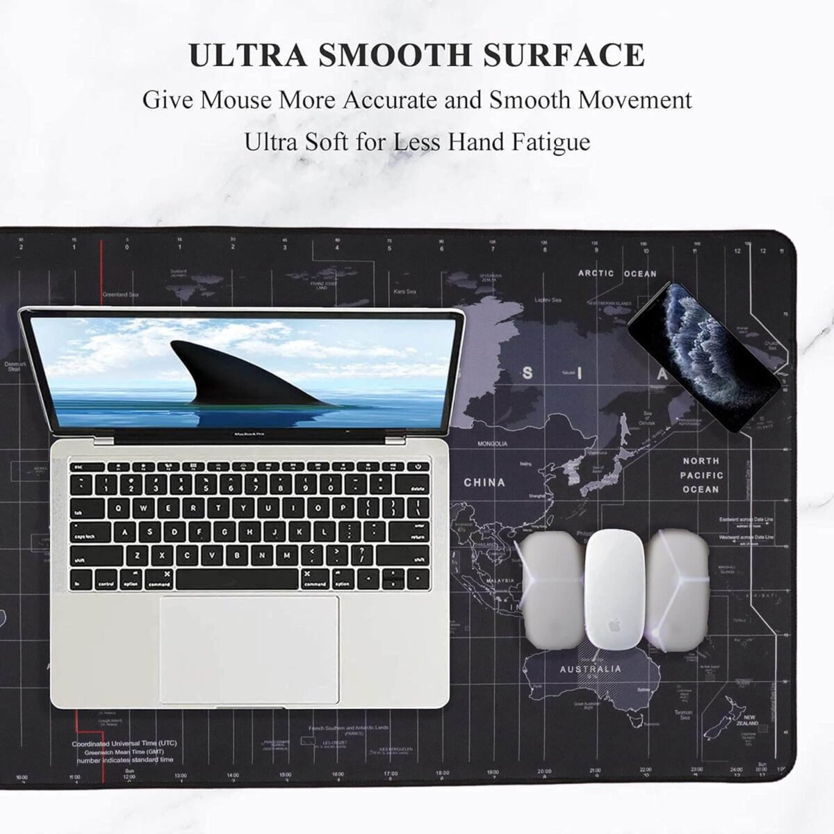 World Map XXXL Large Extended Gaming Mouse Pad | Non-Slip Rubber Base, Stitched Edges | 90x40x0.3 CM - Image 4