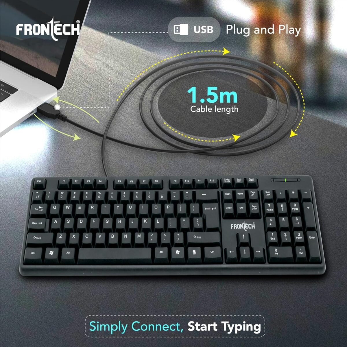 FRONTECH FT-1672 Wired Keyboard – USB, Membrane Keys, Ergonomic, Black - Image 7