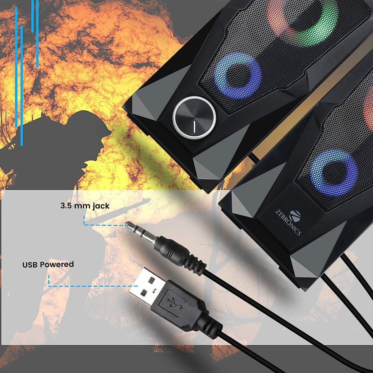 Zebronics Zeb-Warrior 2.0 Multimedia Speaker - USB Powered, Aux Connectivity, Volume Control - Image 4