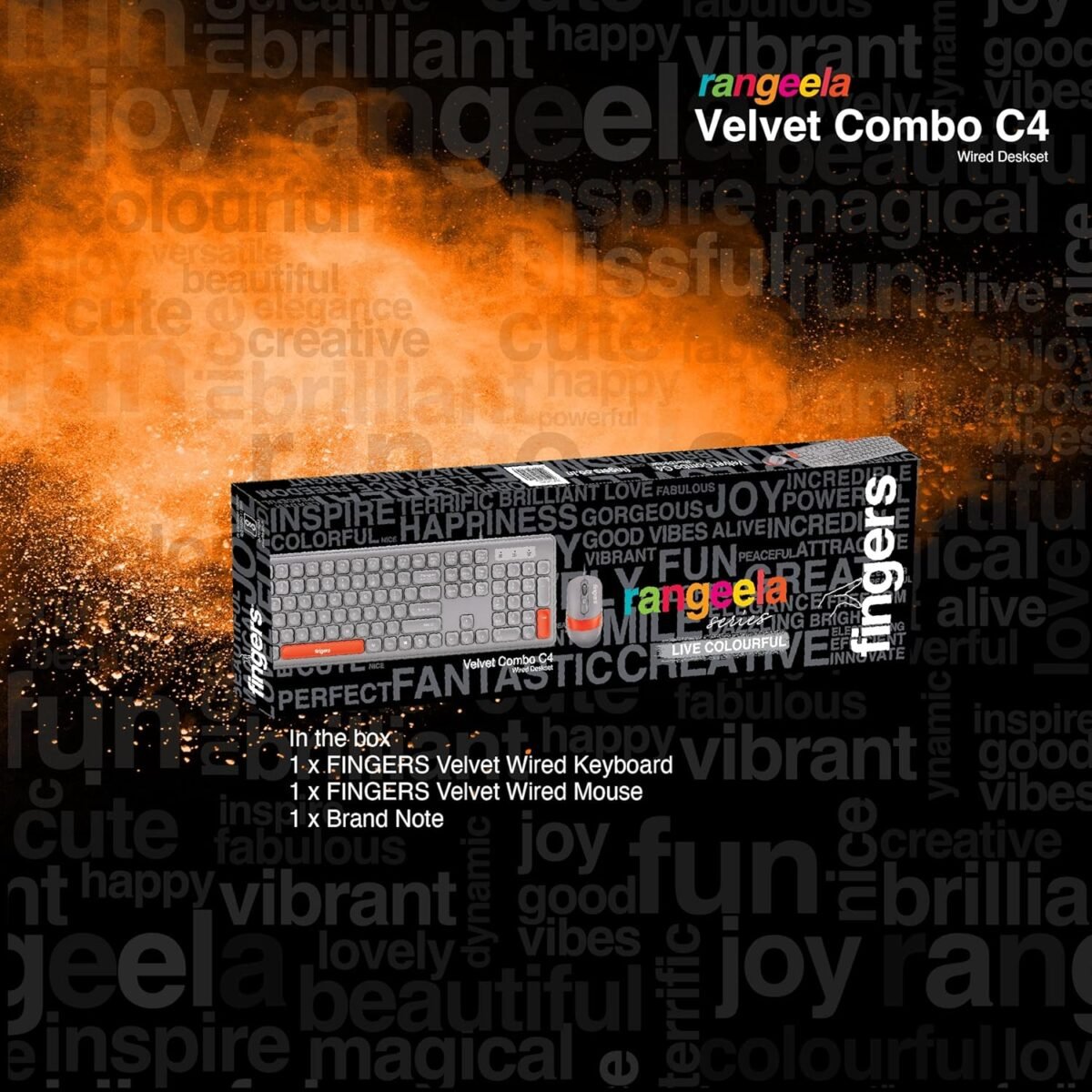 FINGERS Velvet Combo Rangeela Wired Keyboard & Mouse Set – Pearl Grey/Orange - Image 6