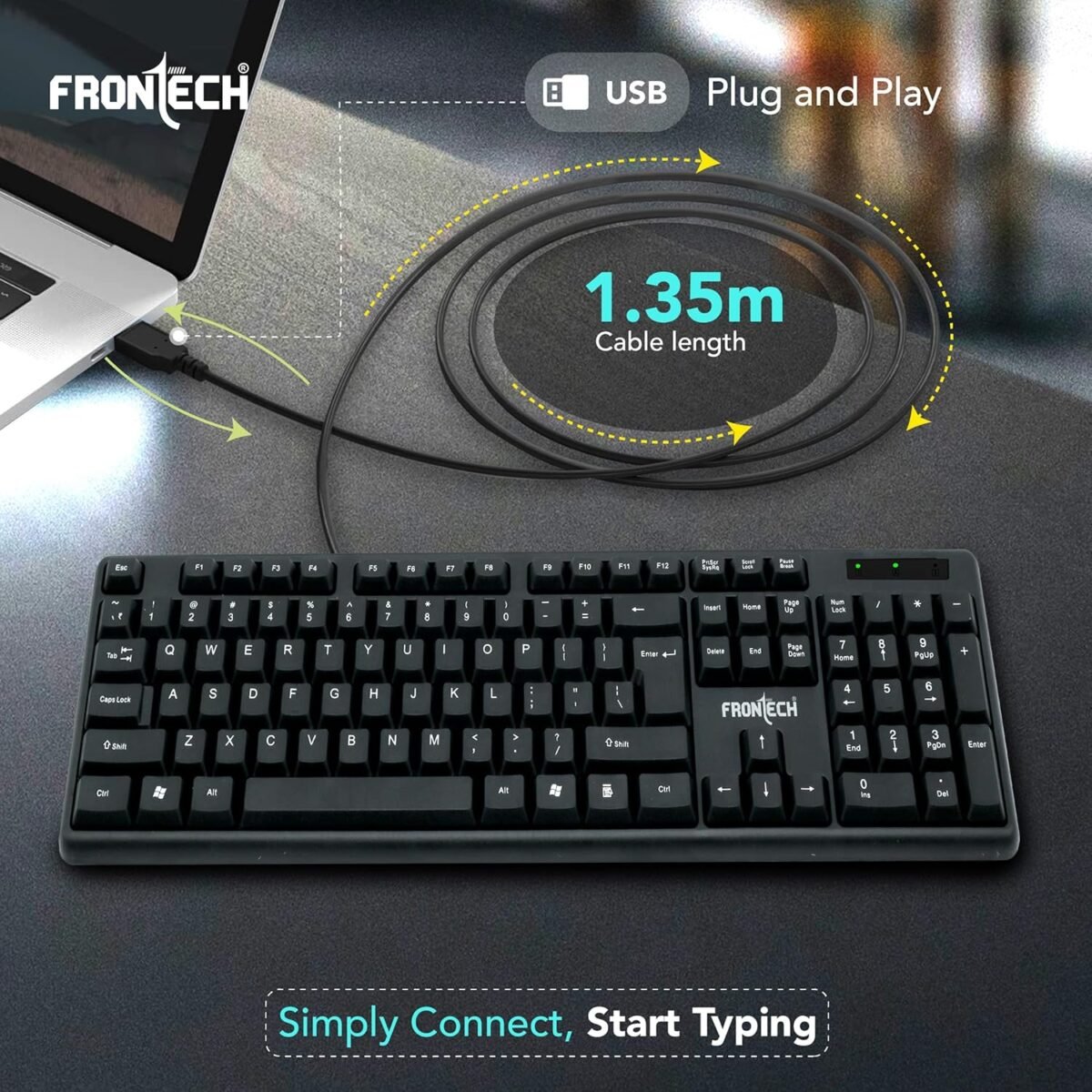 FRONTECH KB-0047 Wired Keyboard 104 Keys USB Slim Design - Image 6