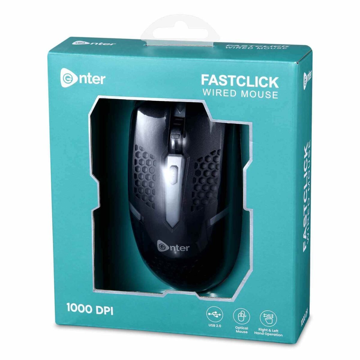 Enter FastClick Wired USB Mouse, 1000 DPI Optical Sensor, 4-Button Design (Black) with DPI Switch and LED Light Effects - Image 5