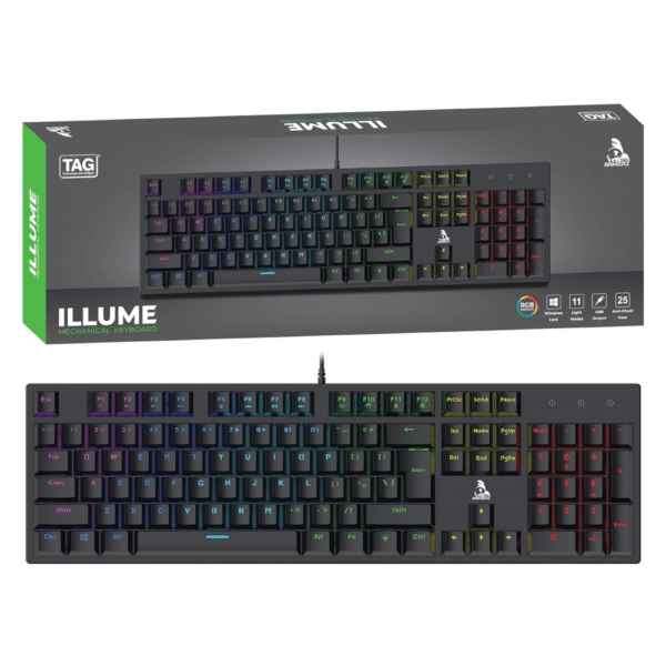 Gamerz Illume USB Mechanical Gaming Keyboard – RGB LED, 25 Anti-Ghosting Keys, Doubleshot Keycaps, 50M Clicks, Windows Lock