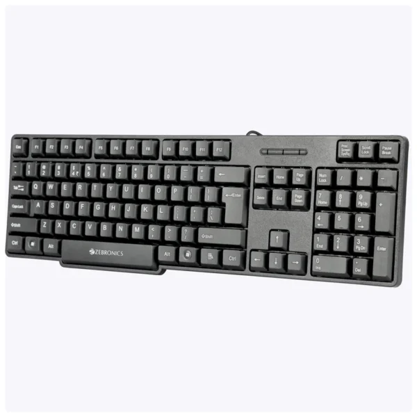 ZEBRONICS Zeb-K65 USB Wired Keyboard with Rupee Key, Spill-Proof and Slim Design - Black