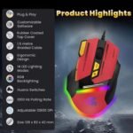 Ant Esports GM333 RGB Gaming Mouse with 12800 DPI, 8 Programmable Buttons, Braided Cable – Black Red Yellow - Image 3