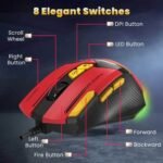 Ant Esports GM333 RGB Gaming Mouse with 12800 DPI, 8 Programmable Buttons, Braided Cable – Black Red Yellow - Image 4